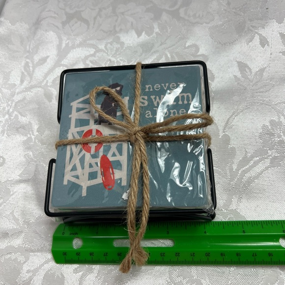 Stone Coaster Set w/ Metal Frame Never Swim Alone Dog Lifeguard Beach 50% offers - Picture 6 of 6